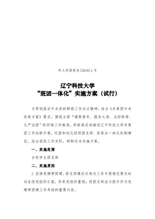 班团一体化实施方案(试行)-辽宁科技大学