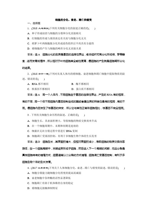 高中生物一轮知识考点：细胞的分化、衰老、凋亡和癌变 含解析