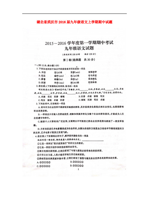 湖北省武汉市九年级语文上学期期中试题(扫描版) 新人教版