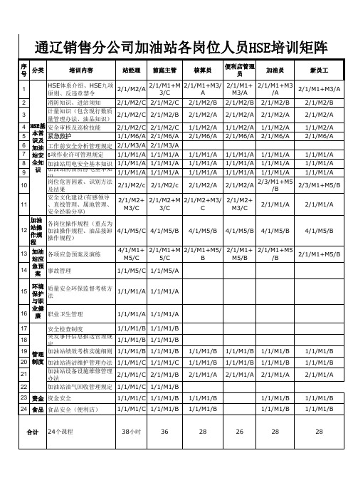 加油站培训矩阵2013-1