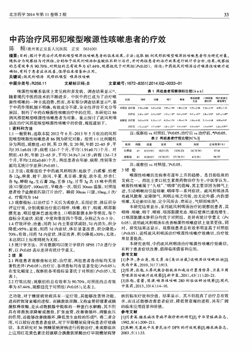 中药治疗风邪犯喉型喉源性咳嗽患者的疗效