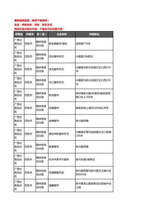 新版广西壮族自治区百色市隆林各族自治县窗帘企业公司商家户名录单联系方式地址大全16家