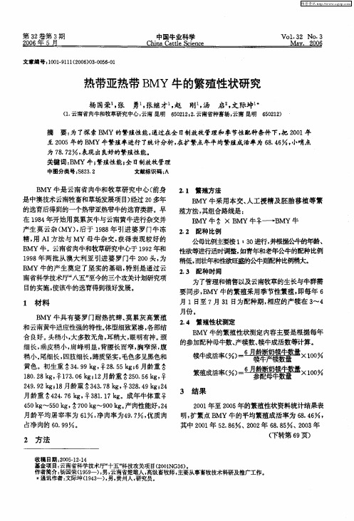 热带亚热带BMY牛的繁殖性状研究