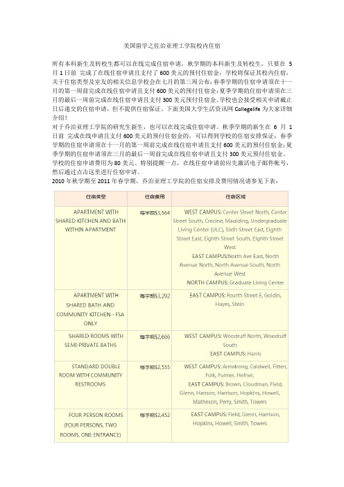 美国留学之佐治亚理工学院校内住宿