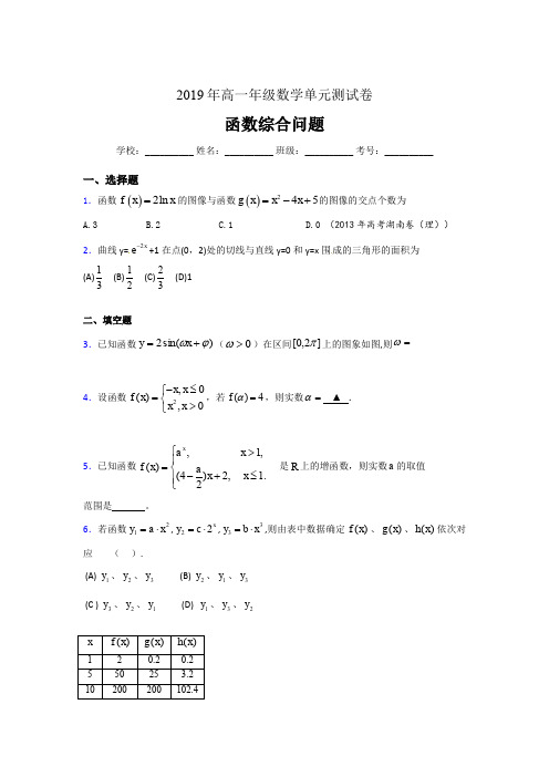 精编2019年高一年级数学单元测试卷《函数综合问题》完整题(含标准答案)