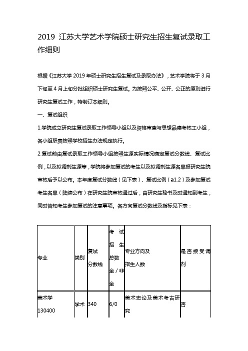 2019江苏大学艺术学院硕士研究生招生复试录取工作细则