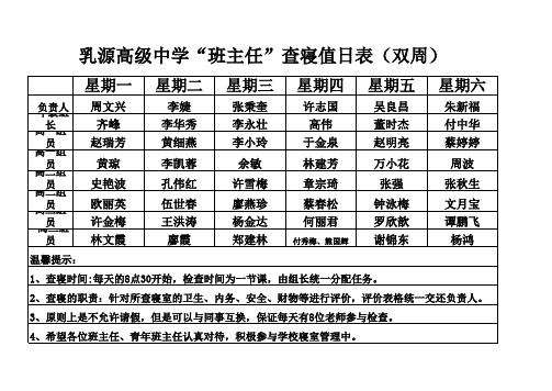乳源高级中学查寝值日表——双周