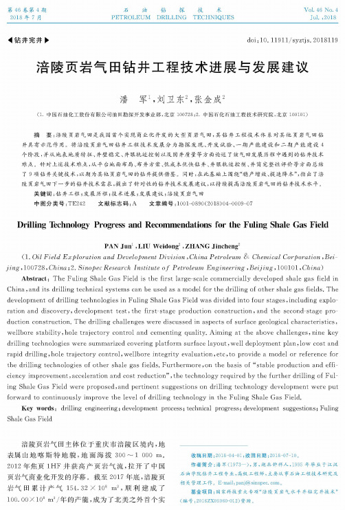 涪陵页岩气田钻井工程技术进展与发展建议