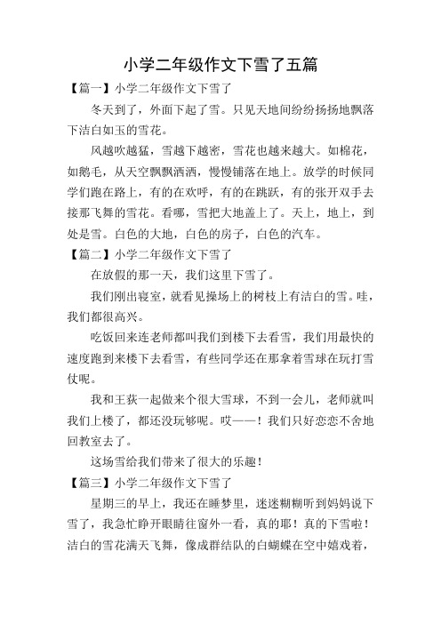 小学二年级作文下雪了五篇