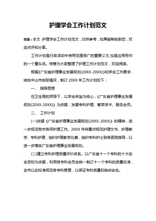 护理学会工作计划范文