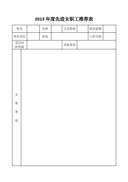 2013年度先进女职工推荐表