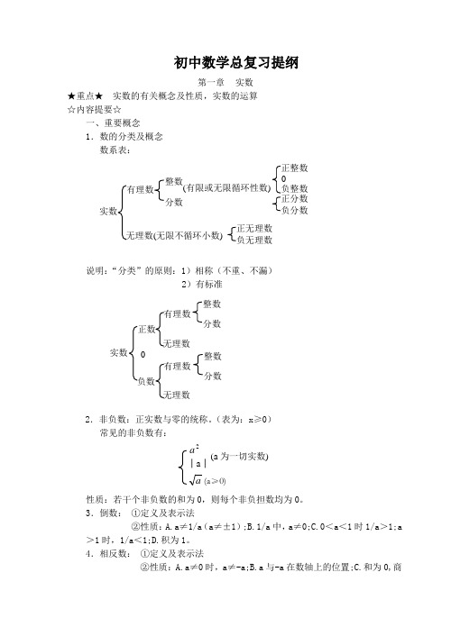 初中数学总复习提纲