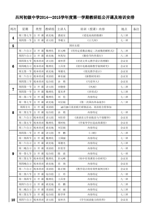 14年秋各组公开课及校本培训安排