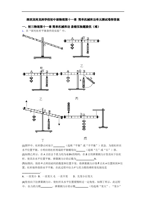 深圳龙岗龙洲学校初中部物理第十一章 简单机械和功单元测试卷附答案