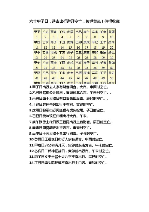 六十甲子日，选吉出行避开空亡，传世禁忌！值得收藏