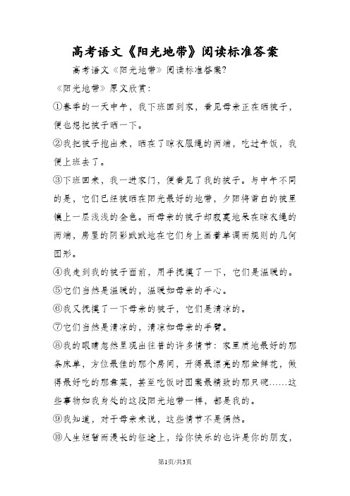 高考语文《阳光地带》阅读标准答案