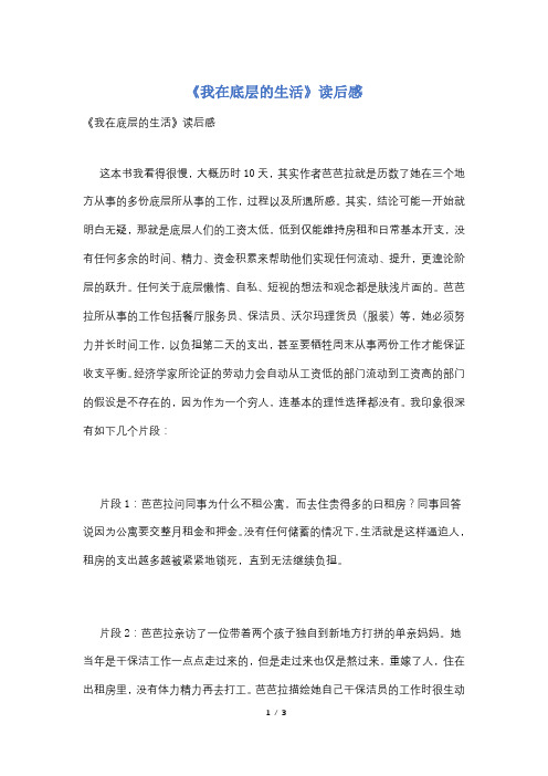 《我在底层的生活》读后感