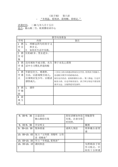 弟子规第六讲教案-“冬则温 夏则清 晨则醒 昏则定 ”(by sean)-2汇总