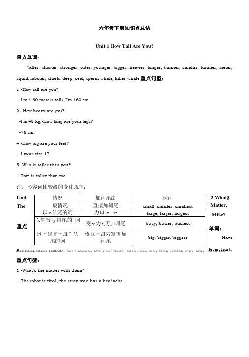 六年级英语下册知识点总结