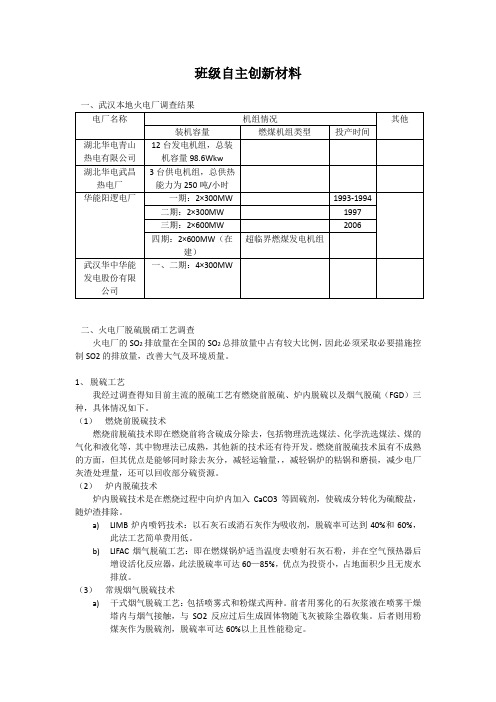 武汉本地火电厂调查结果