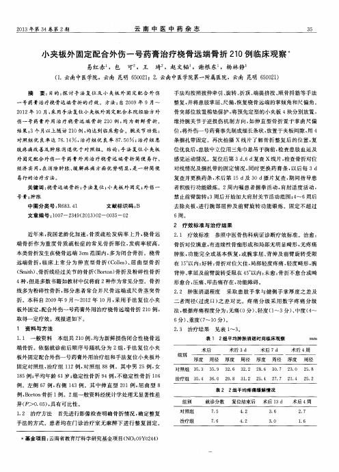 小夹板外固定配合外伤一号药膏治疗桡骨远端骨折210例临床观察