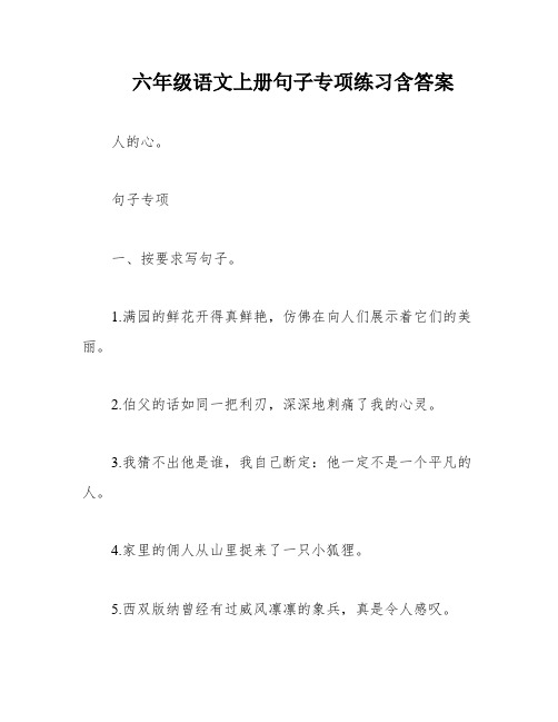 六年级语文上册句子专项练习含答案