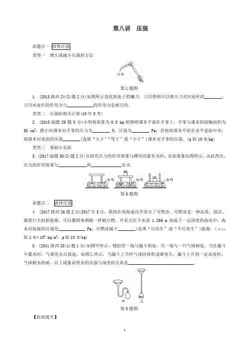 陕西省2019年中考物理总复习第八讲压强玩转真题