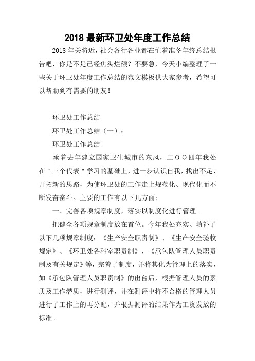 2018最新环卫处年度工作总结