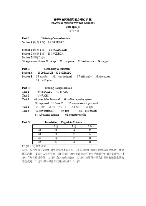2016年6月B级真题参考答案