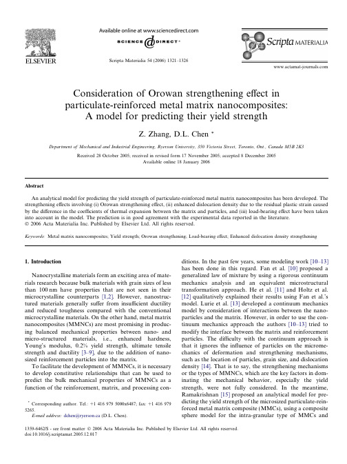 Consideration of Orowan strengthening effect in particulate-reinforced metal matrix nanocompositesA