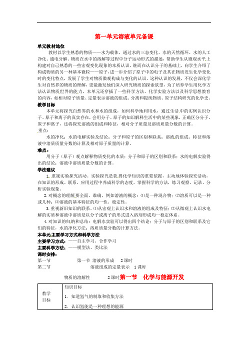 九年级化学全册第1单元溶液教案鲁教版54制