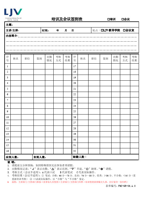 培训及会议签到表