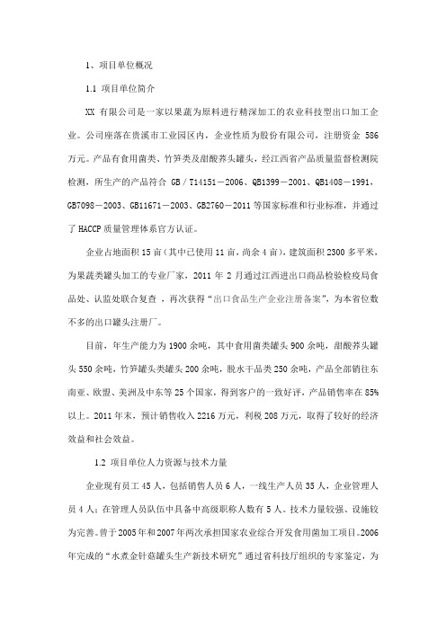 技改项目申请报告