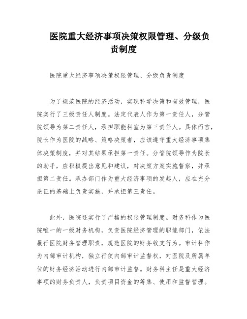 医院重大经济事项决策权限管理、分级负责制度