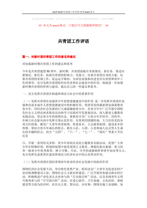 2018-2019-共青团工作评语-优秀word范文 (6页)