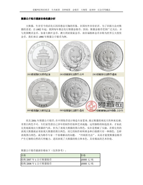 熊猫公斤银币最新价格收藏分析
