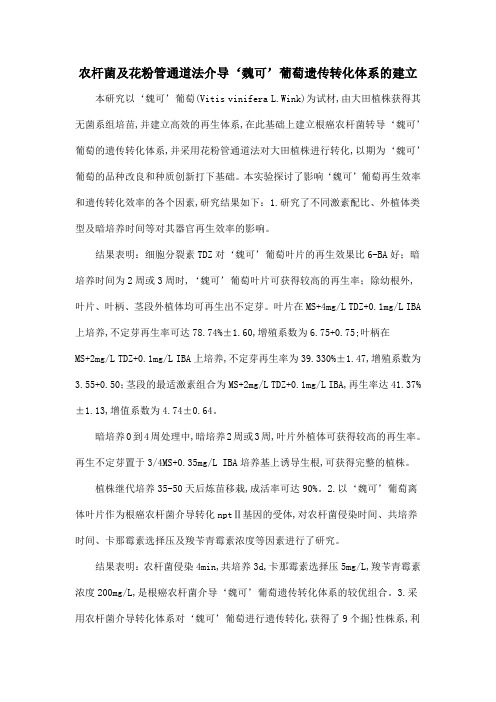 农杆菌及花粉管通道法介导‘魏可’葡萄遗传转化体系的建立.doc