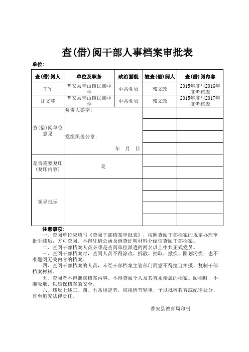 干部档案查借阅审批表登记 (1)