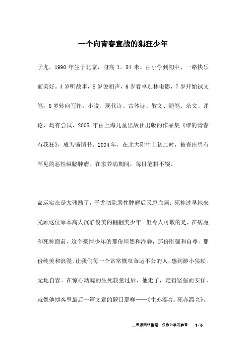 一个向青春宣战的狷狂少年_名人故事