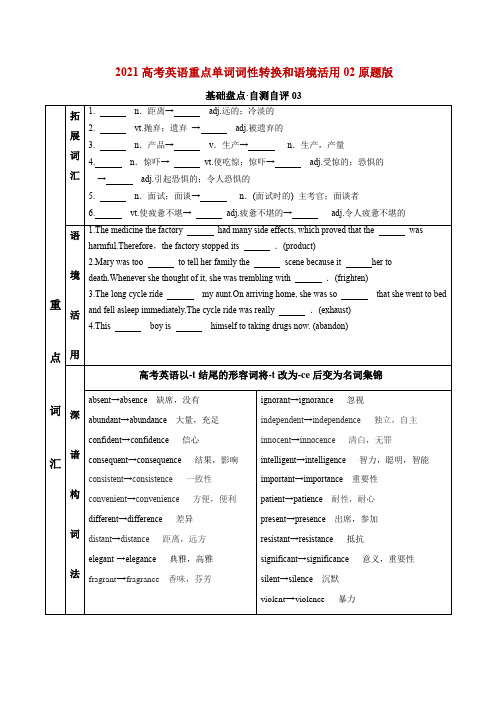 2021高考英语重点单词词性转换和语境活用02(原题版)