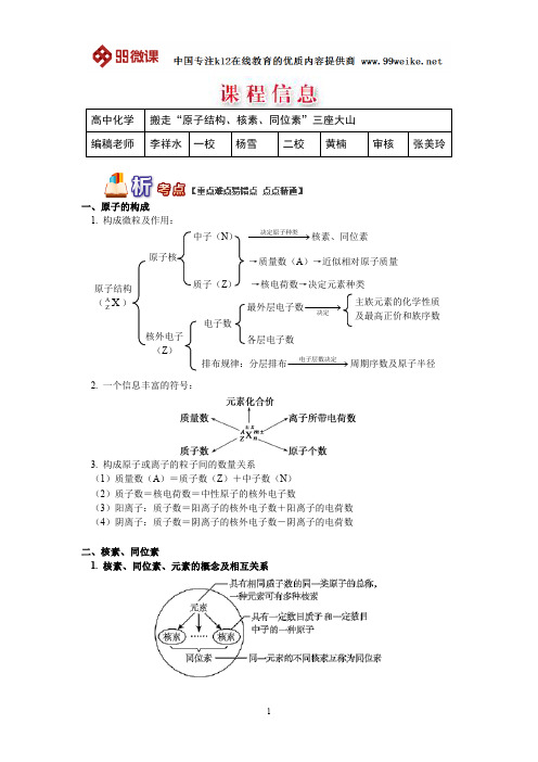 【2018新课标 高考必考知识点 教学计划 教学安排 教案设计】高一化学：“原子结构、核素、同位素”三座大山