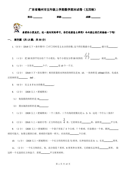 广东省梅州市五年级上学期数学期末试卷(五四制)