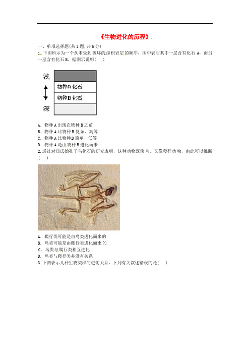 河南省永城市八年级生物下册 7.3.2《生物进化的历程》拔高练习(无答案)(新版)新人教版