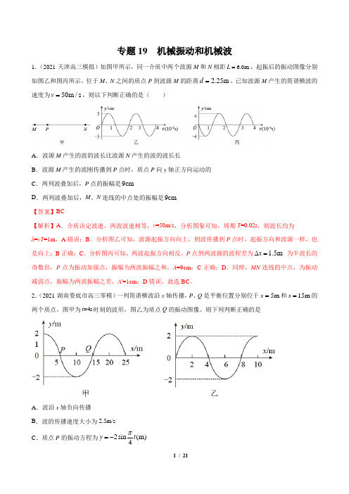 2021年新高考物理模拟题分项汇编(第五期)专题19  机械振动和机械波(解析版)