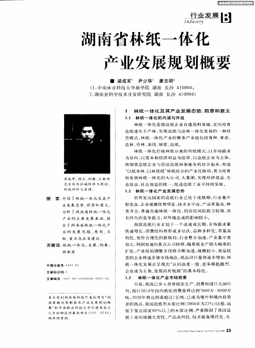湖南省林纸一体化产业发展规划概要