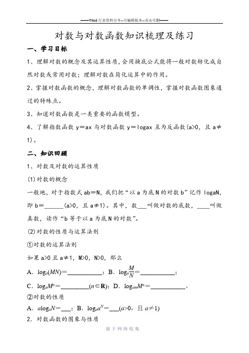 对数与对数函数知识梳理及练习