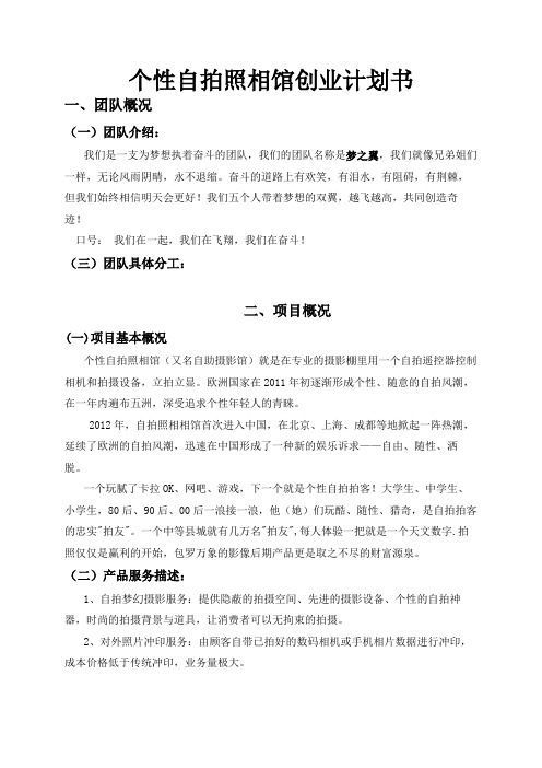 个性自拍照相馆创业计划书