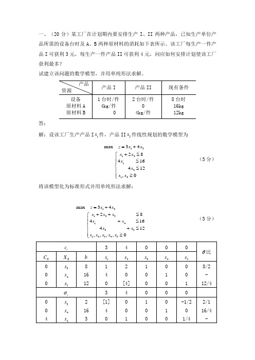 运筹学试题与答案