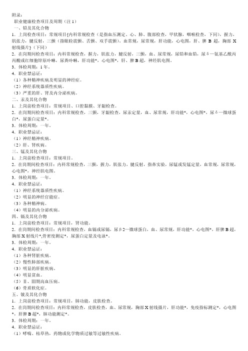 职业病体检项目及周期