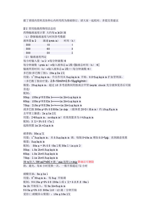 心内科ICU常用抢救药物用法总结